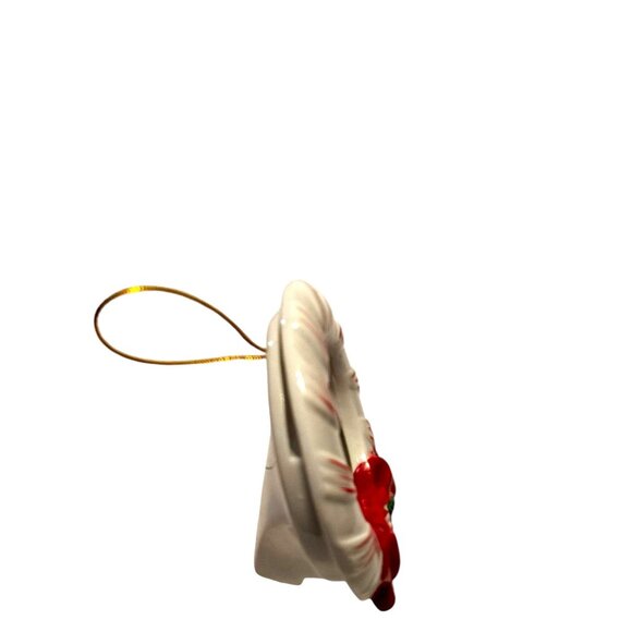 Ceramic Holiday Wreath Ornament With Red Bow & Gold Hanging Loop - Picture 5 of 6